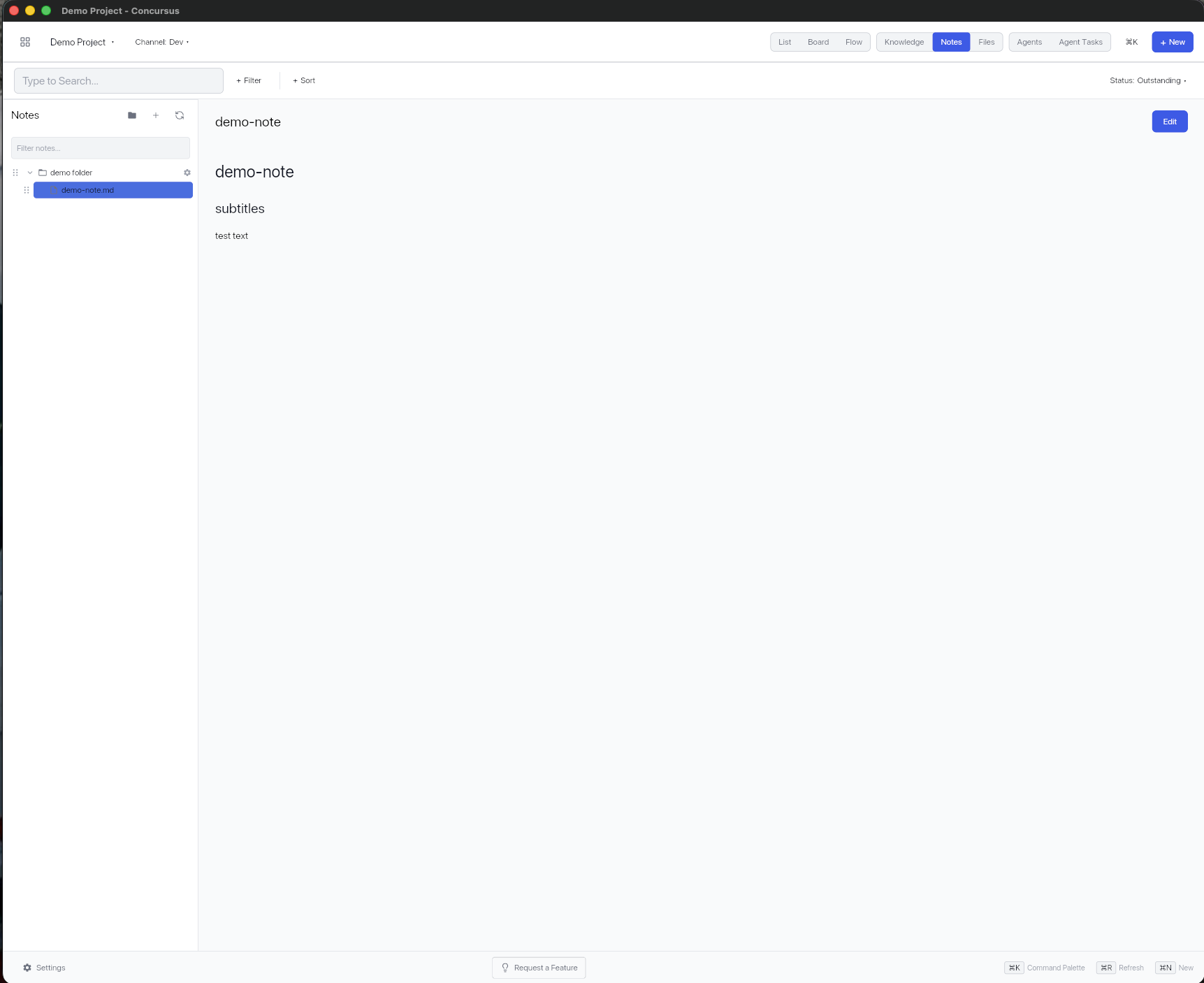 Concursus project notes view